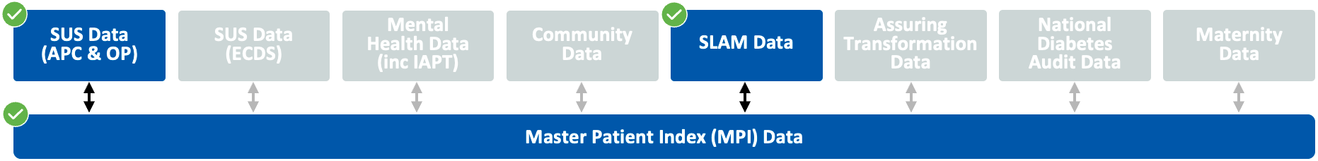 Diagram showing that the datasets SUS (APC & OP) and SLAM Data are used in the Chronic Liver Disease subsegment.